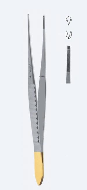 Пінцети Gillies, Power TC для шовного матеріалу прямі, кінчик 1,6 мм, зубці 1 х 2, загальна довжина 155 мм, 6 1/8". Бренд - Asanus Medizintechnik Gmb, Німеччина